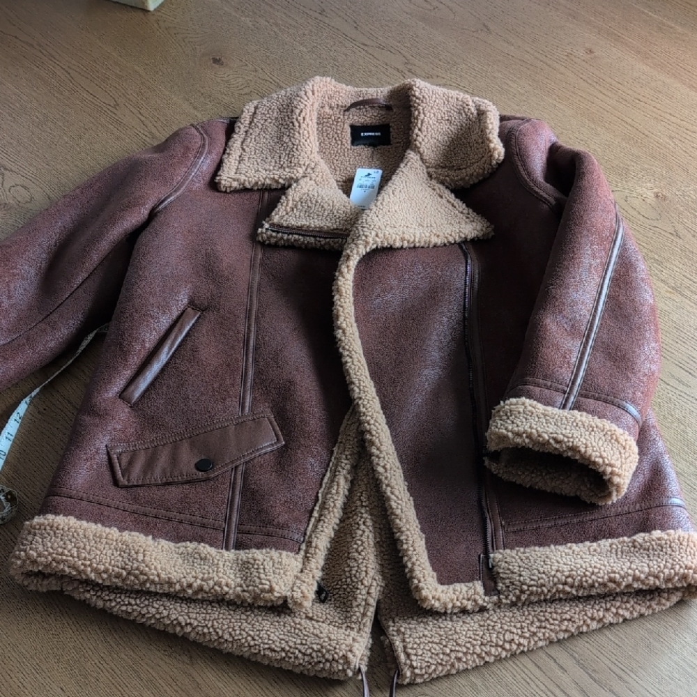 Express Brown Bomber Jacket with Tan Accents